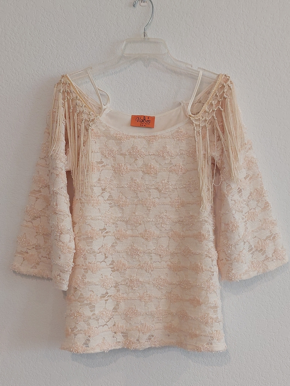 VOOM by Joy Han Lace Off-the-shoulder Long Sleeves Boho Top NWOT